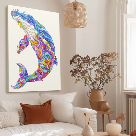 Whale Colorful Art — abstract canvas print in white tones, view 3