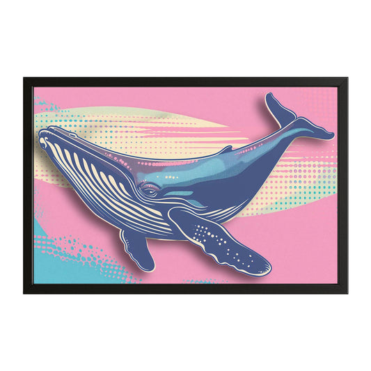 Whale Design Art — anime canvas print in pink tones, with Premium Black frame on white background