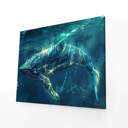 Whale Digital Art — 3d canvas print in blue tones, view 3