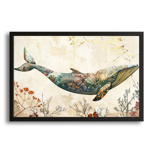 Whale Floral Art – canvas print on white background