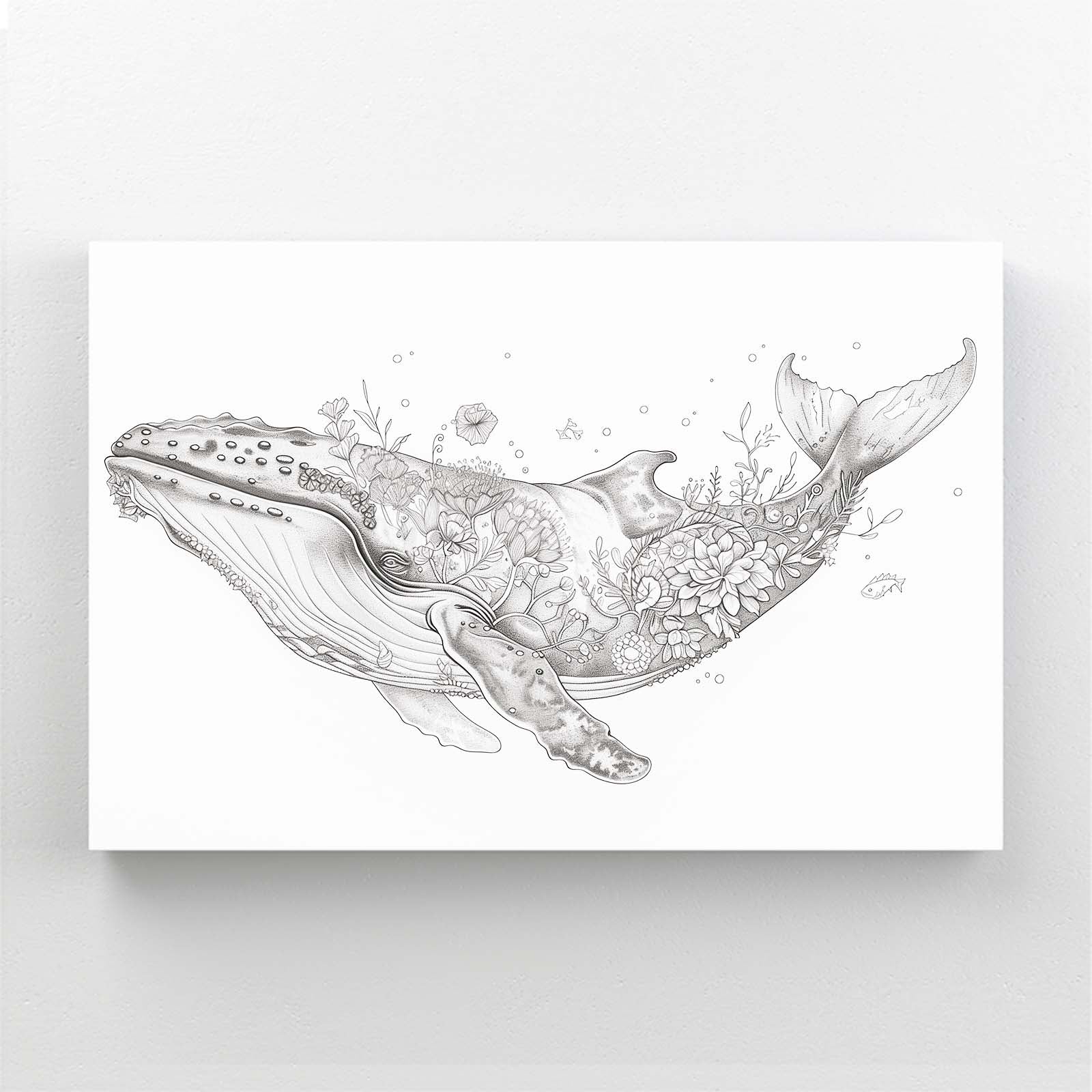 Whale Line Art Floral