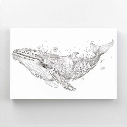 Whale Line Art Floral