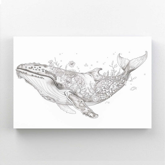 Whale Line Art Floral
