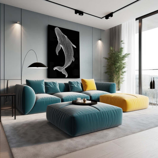 Whale Line Art — line canvas print in black tones, view 3