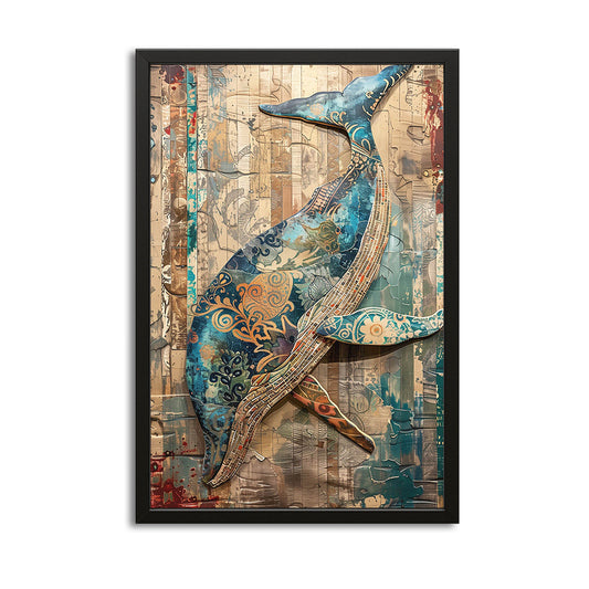 Whale Mosaic Folk Art – canvas print on white background