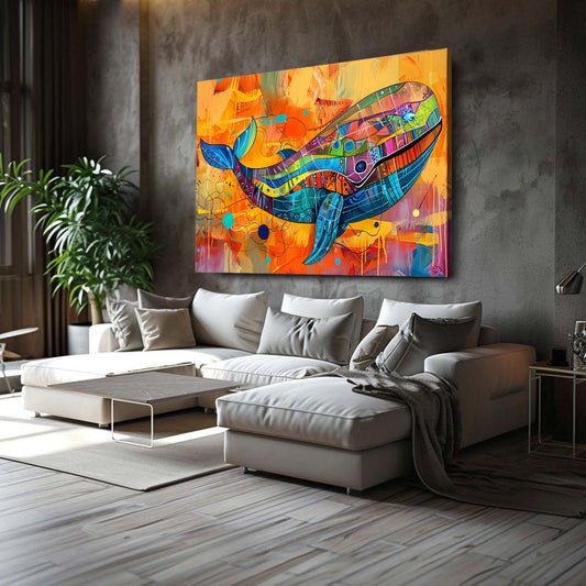 Whale Mosaic Pop Art — abstract canvas print in orange tones, view 3