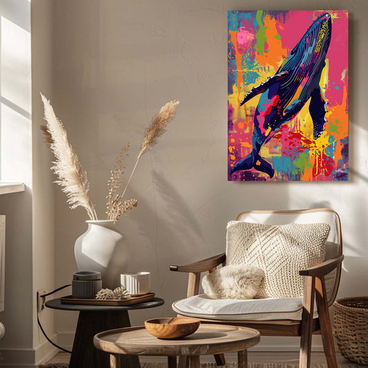 Whale Pop Art — abstract canvas print in blue tones, view 3