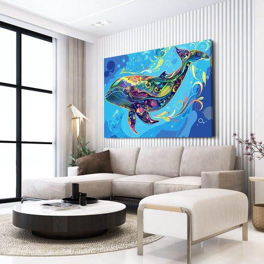 Whale Watercolor Art — abstract canvas print in blue tones, view 3