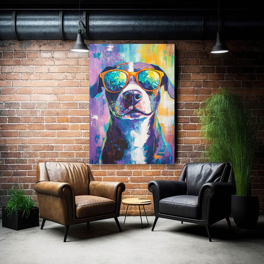 Whimsical Dog Art — pop art canvas print in blue tones, view 3