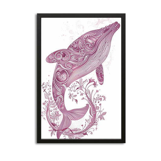 Whimsical Line Whale Art – canvas print on white background