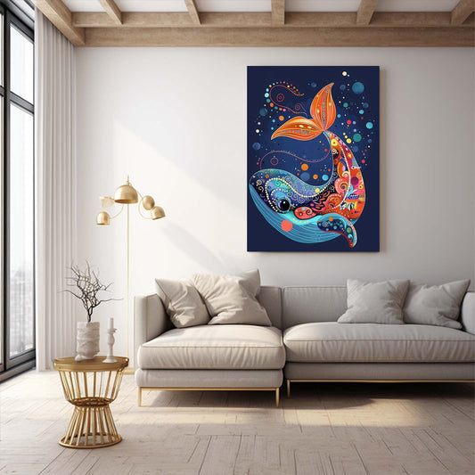 Whimsical Whale Art — contemporary canvas print in blue tones, view 3