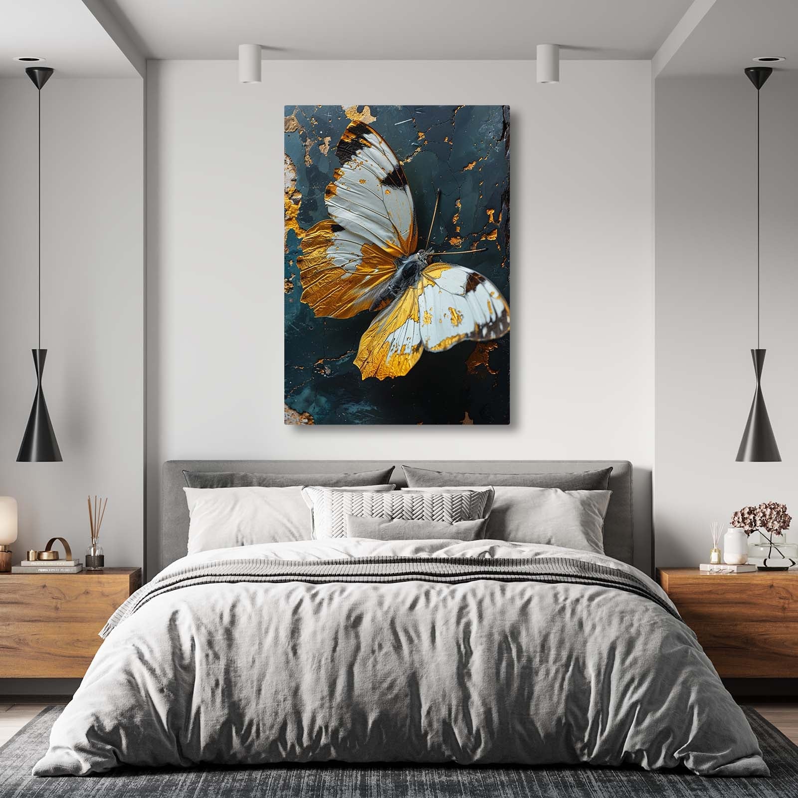White And Gold Butterfly Wall Art