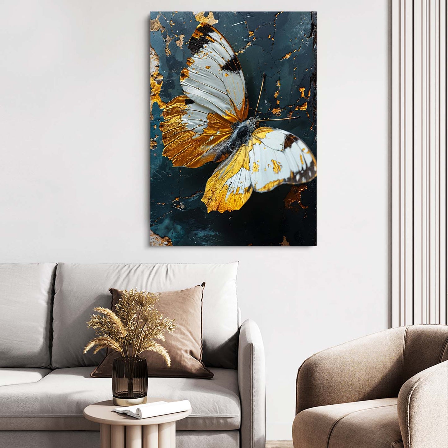 White And Gold Butterfly Wall Art