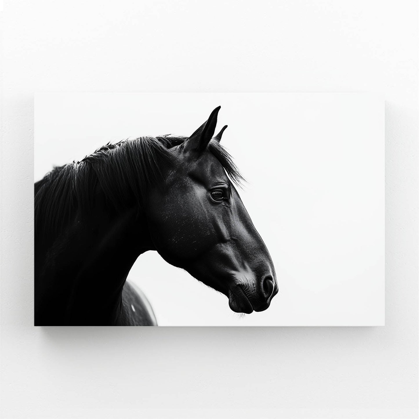 White Black Horse Art – angled canvas view on white background