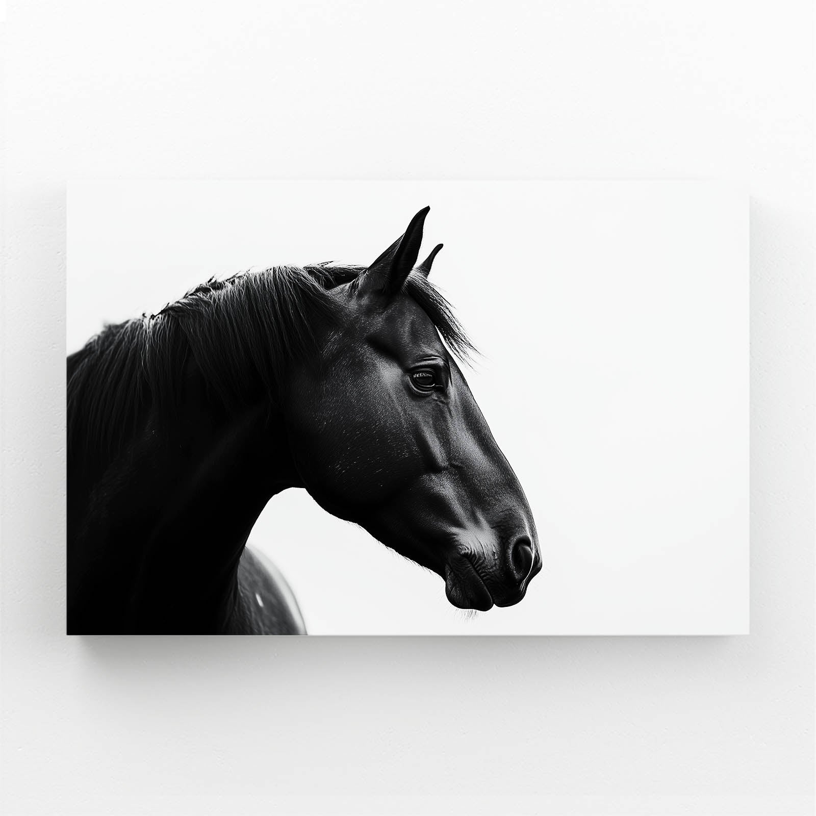 White Black Horse Art – angled canvas view on white background