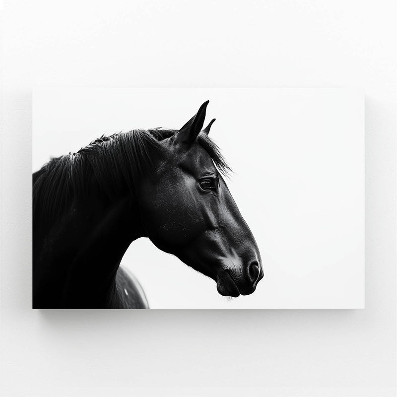 White Black Horse Art – angled canvas view on white background