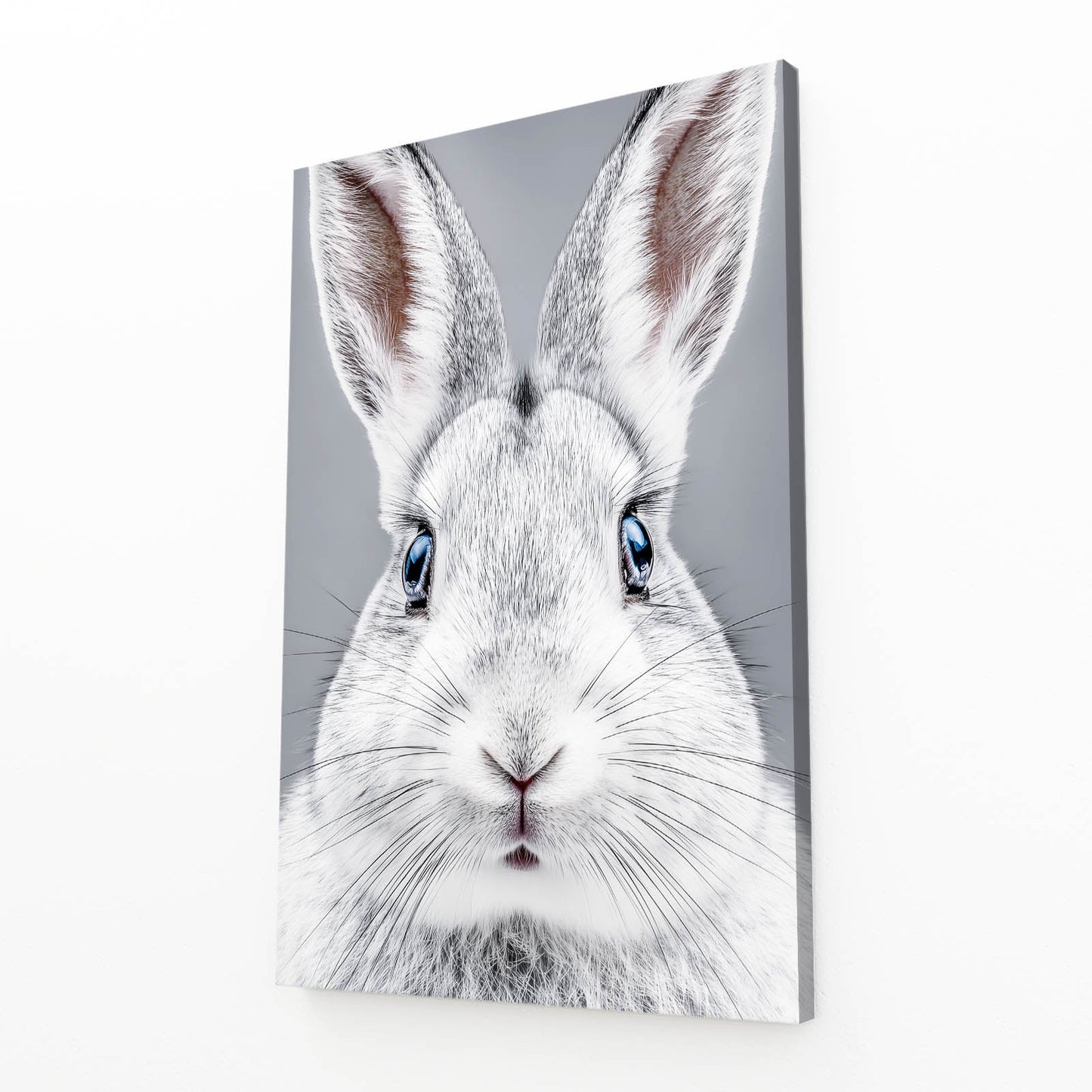 White Bunny Art – angled canvas view on white background