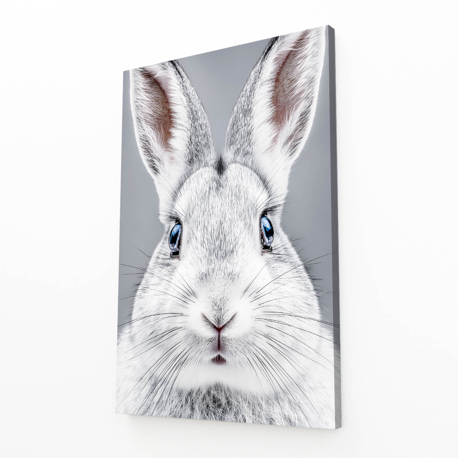 White Bunny Art – angled canvas view on white background