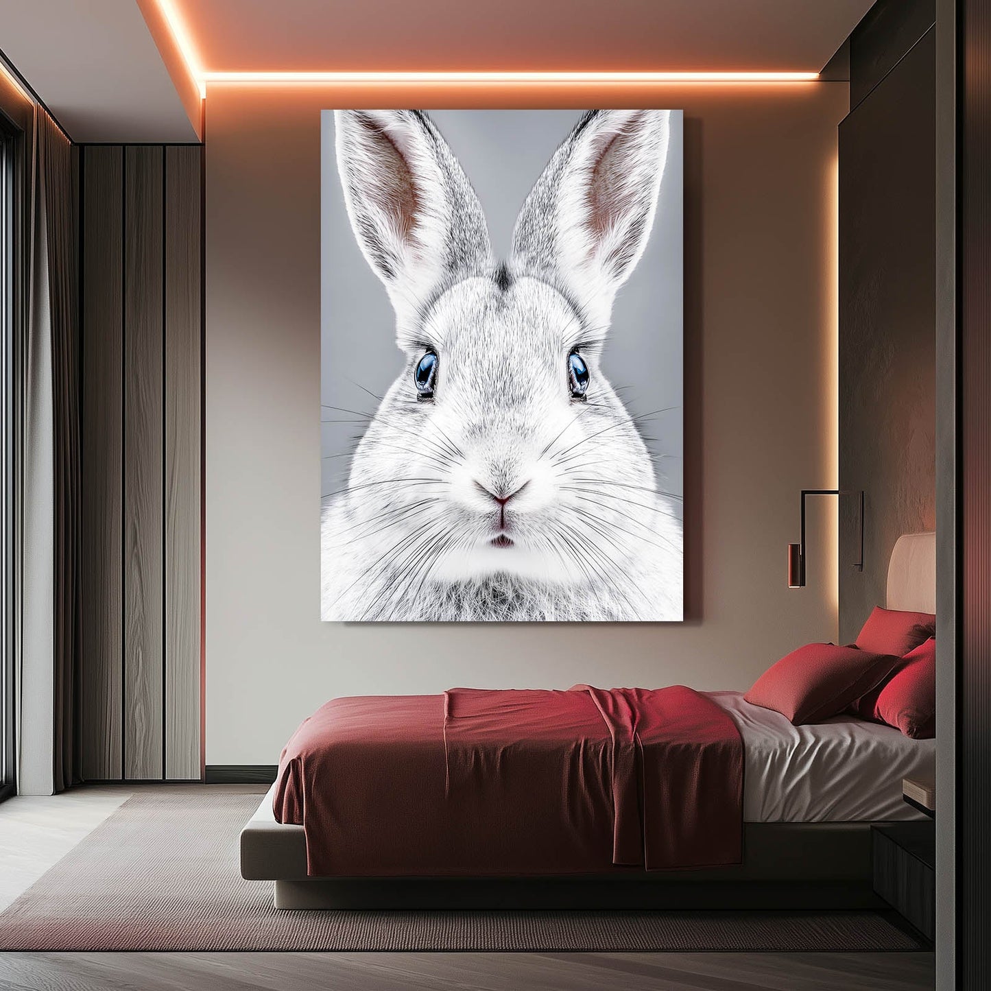 White Bunny Art – angled canvas view on white background