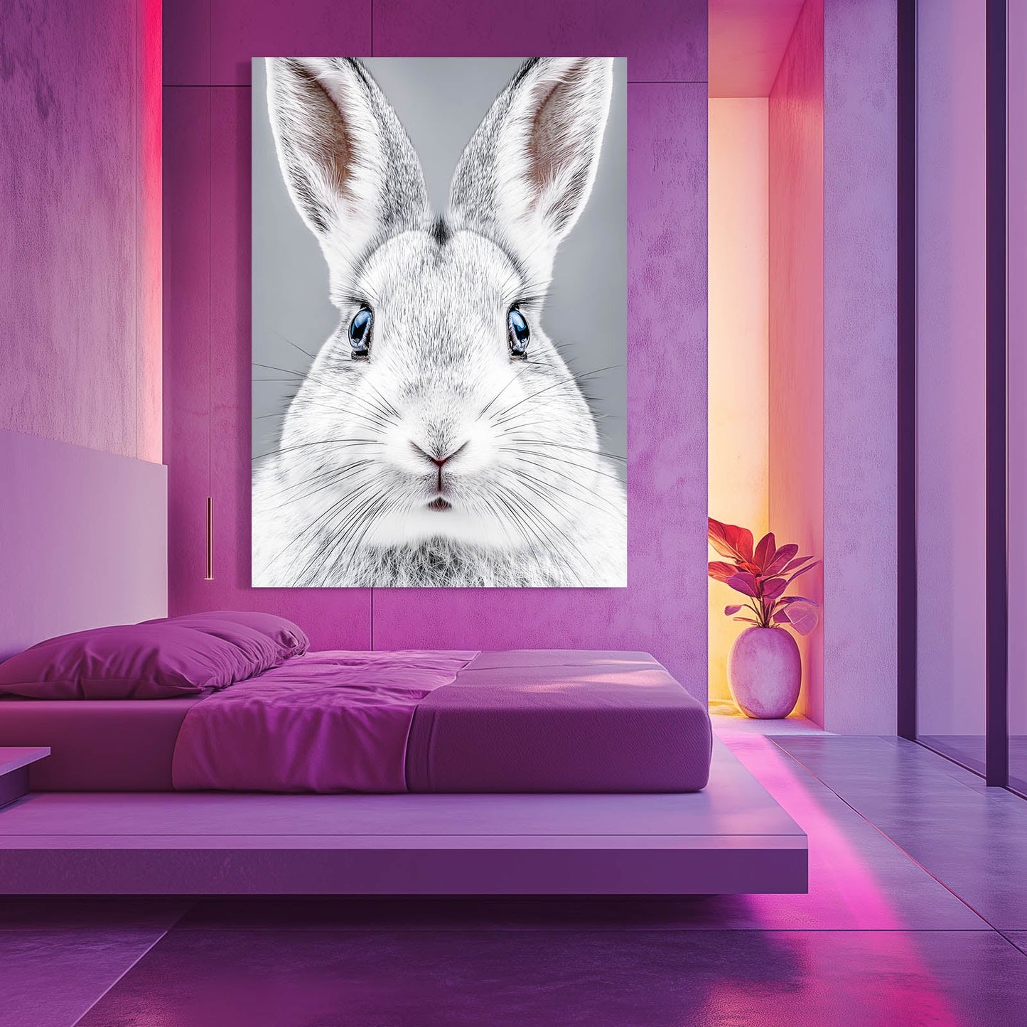 White Bunny Art – angled canvas view on white background