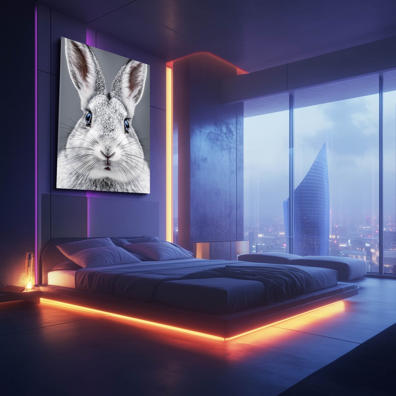 White Bunny Art – angled canvas view on white background