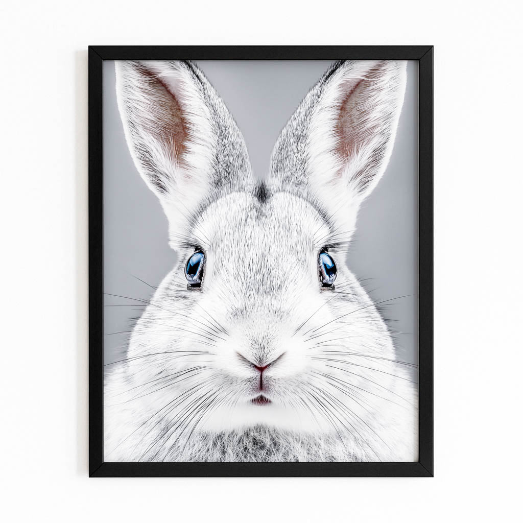 White Bunny Art – with Premium Black frame on white background