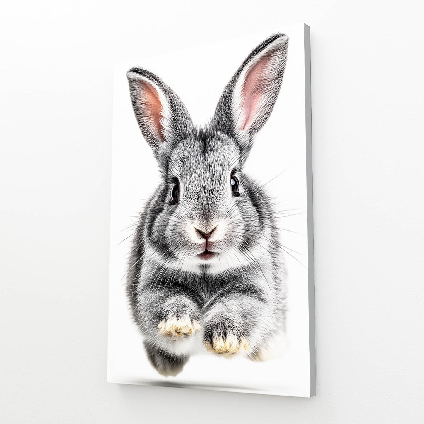White Bunny Wall Art – angled canvas view on white background