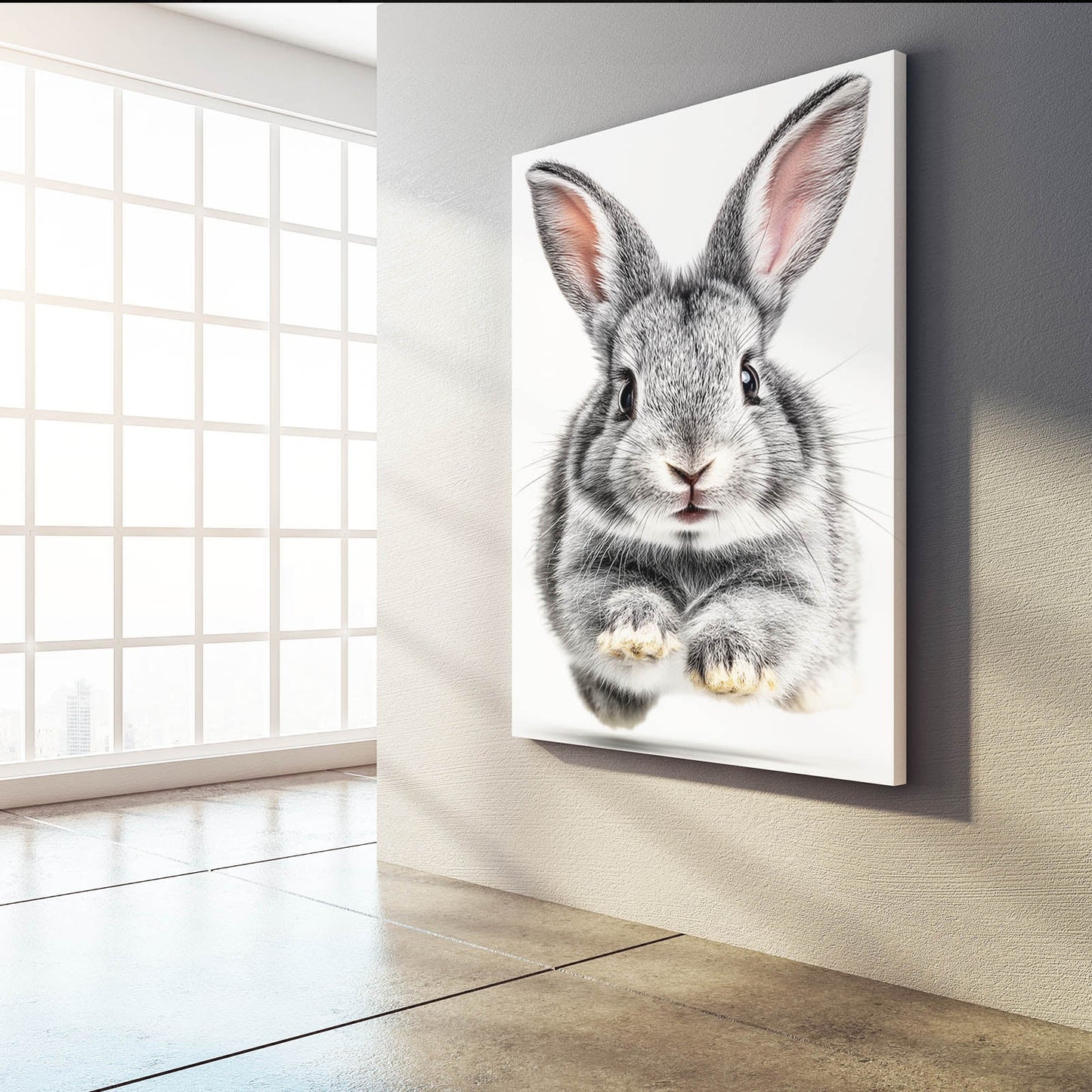 White Bunny Wall Art – angled canvas view on white background