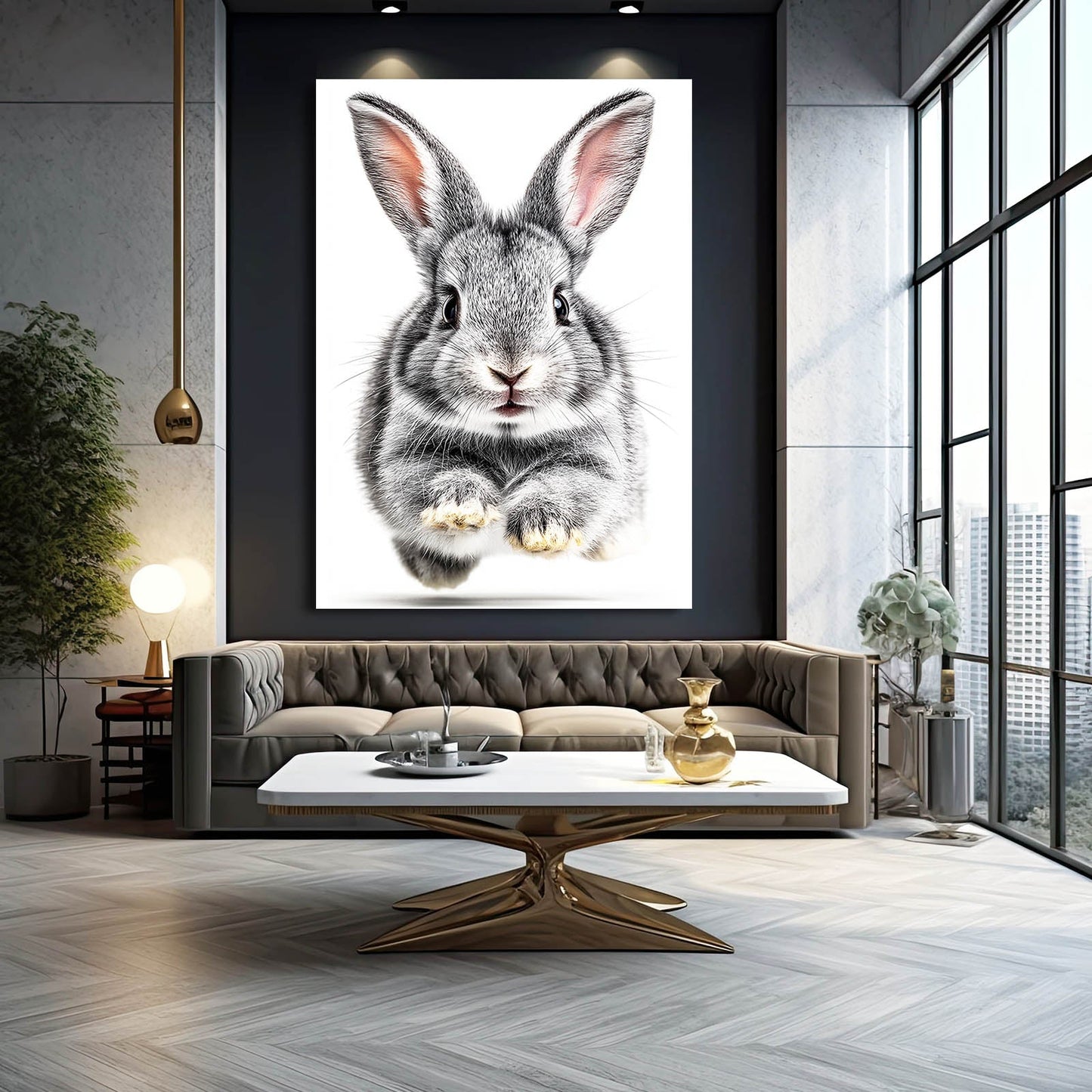 White Bunny Wall Art – angled canvas view on white background