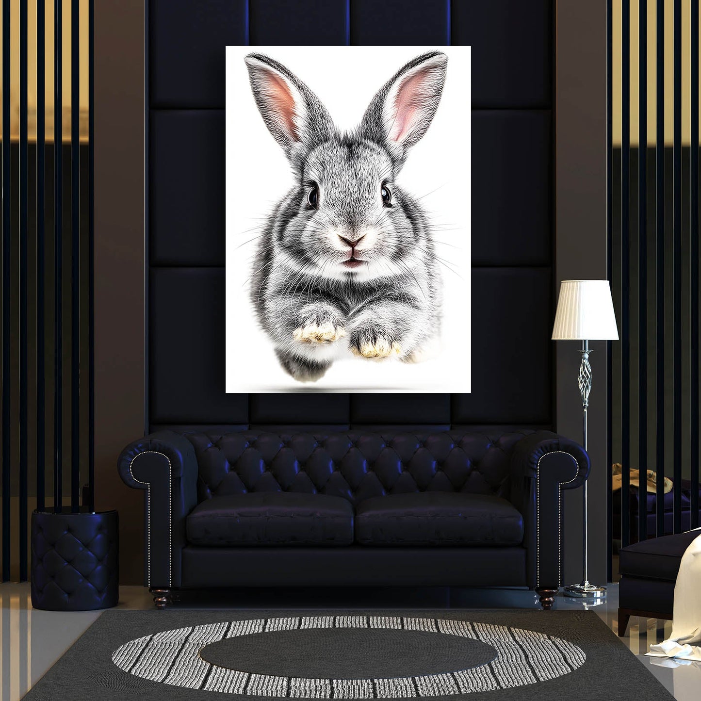 White Bunny Wall Art – angled canvas view on white background