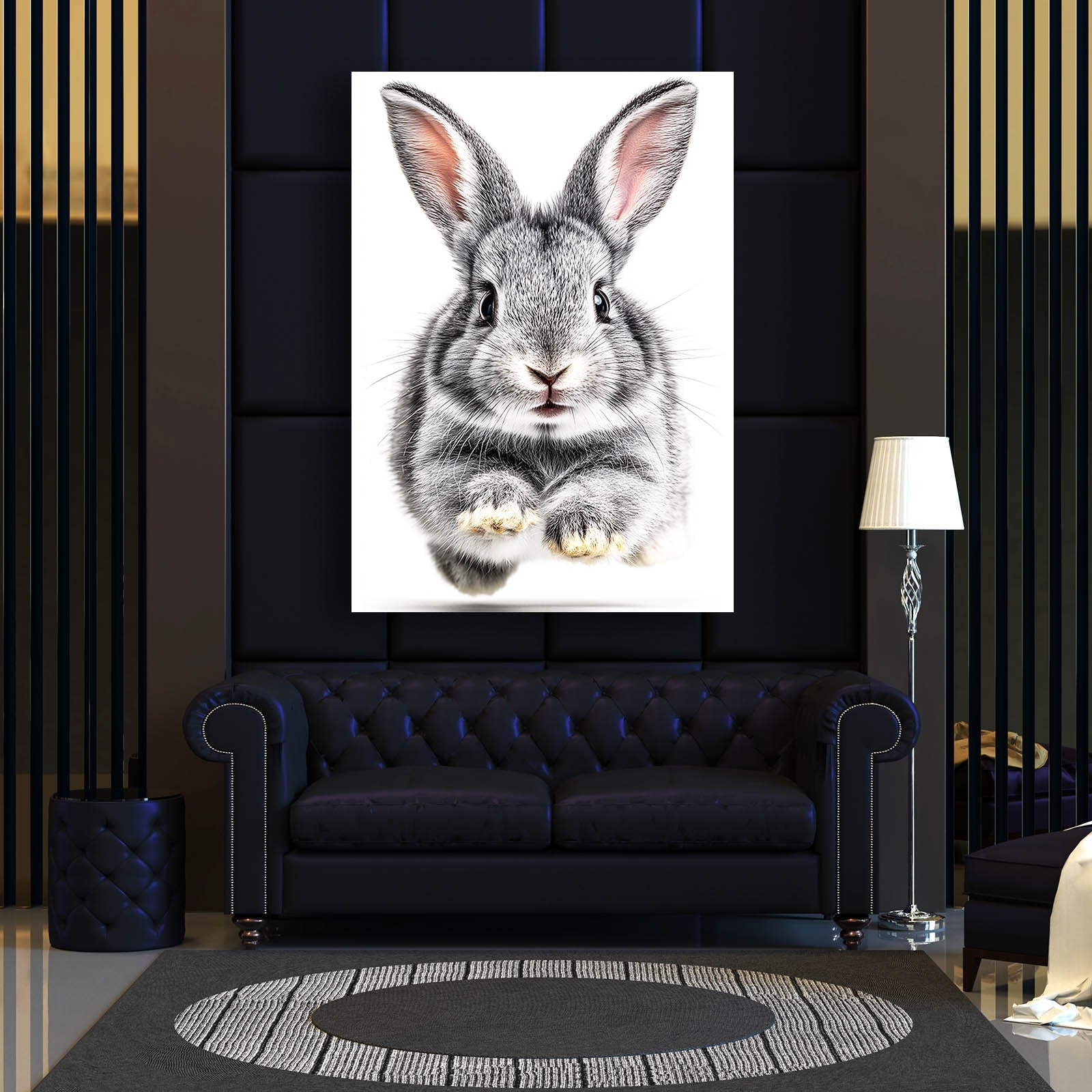 White Bunny Wall Art – angled canvas view on white background