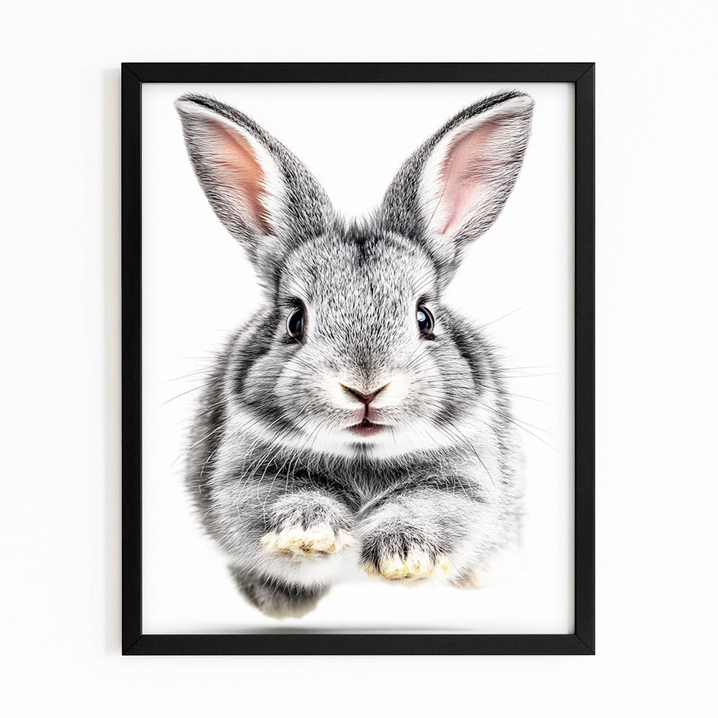 White Bunny Wall Art – with Premium Black frame on white background