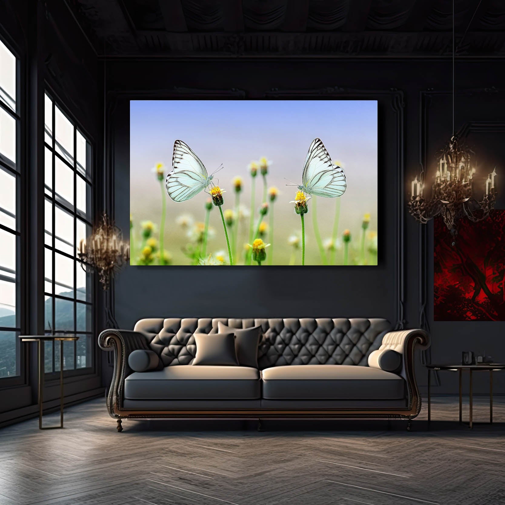 White Butterflies On Flowers Wall Art