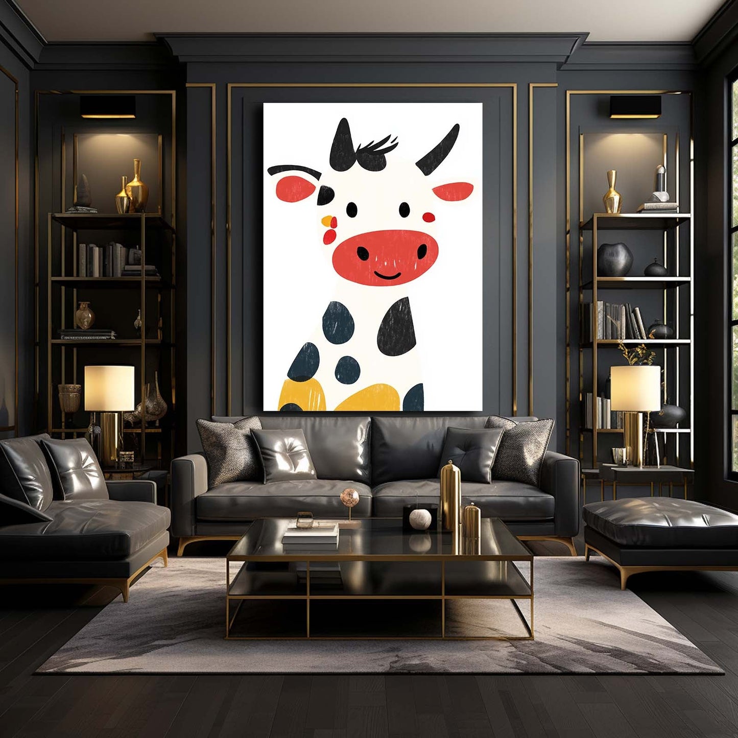 White Cow Art – angled canvas view on white background