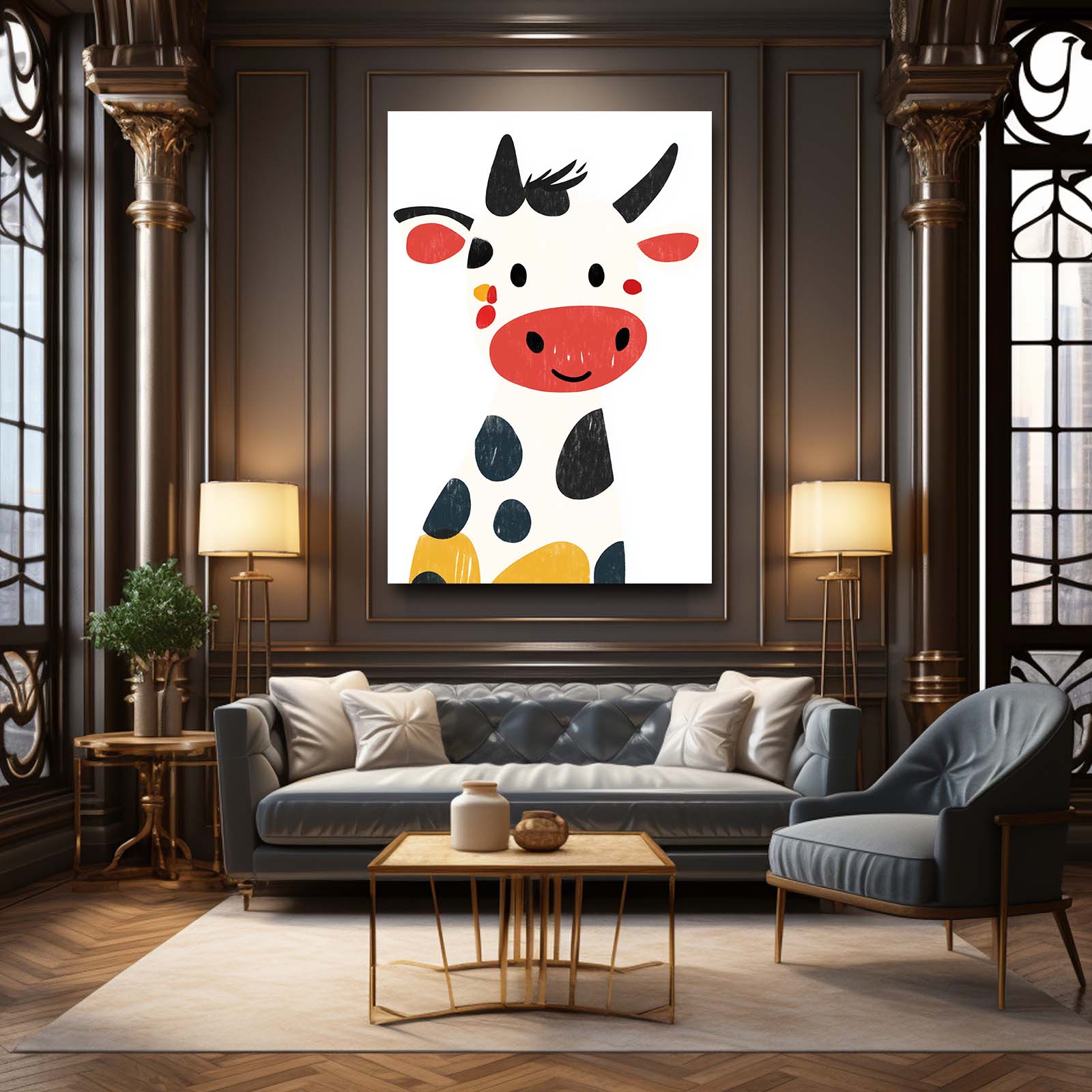 White Cow Art – angled canvas view on white background