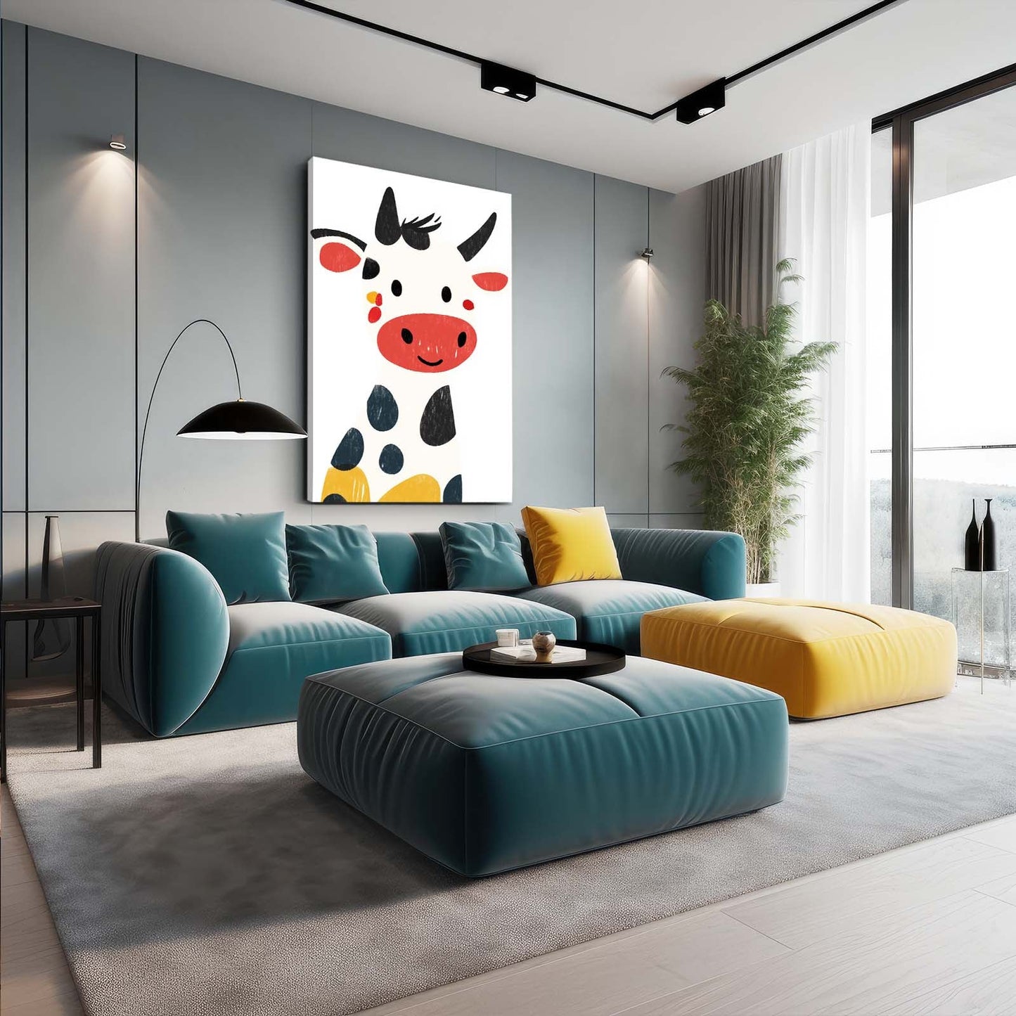 White Cow Art – angled canvas view on white background