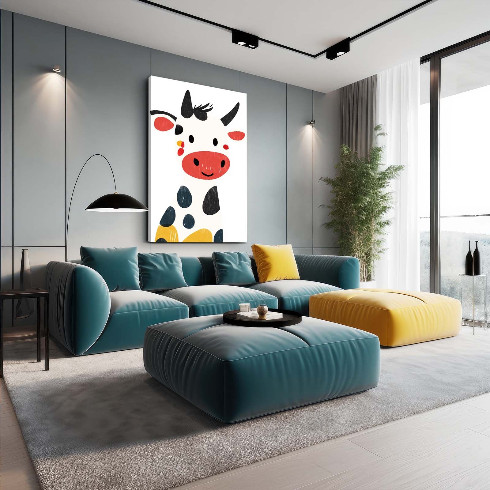 White Cow Art – angled canvas view on white background