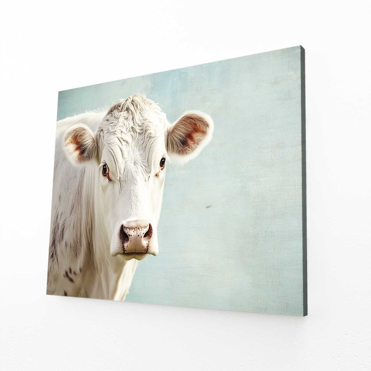 White Cow Canvas – angled canvas view on white background