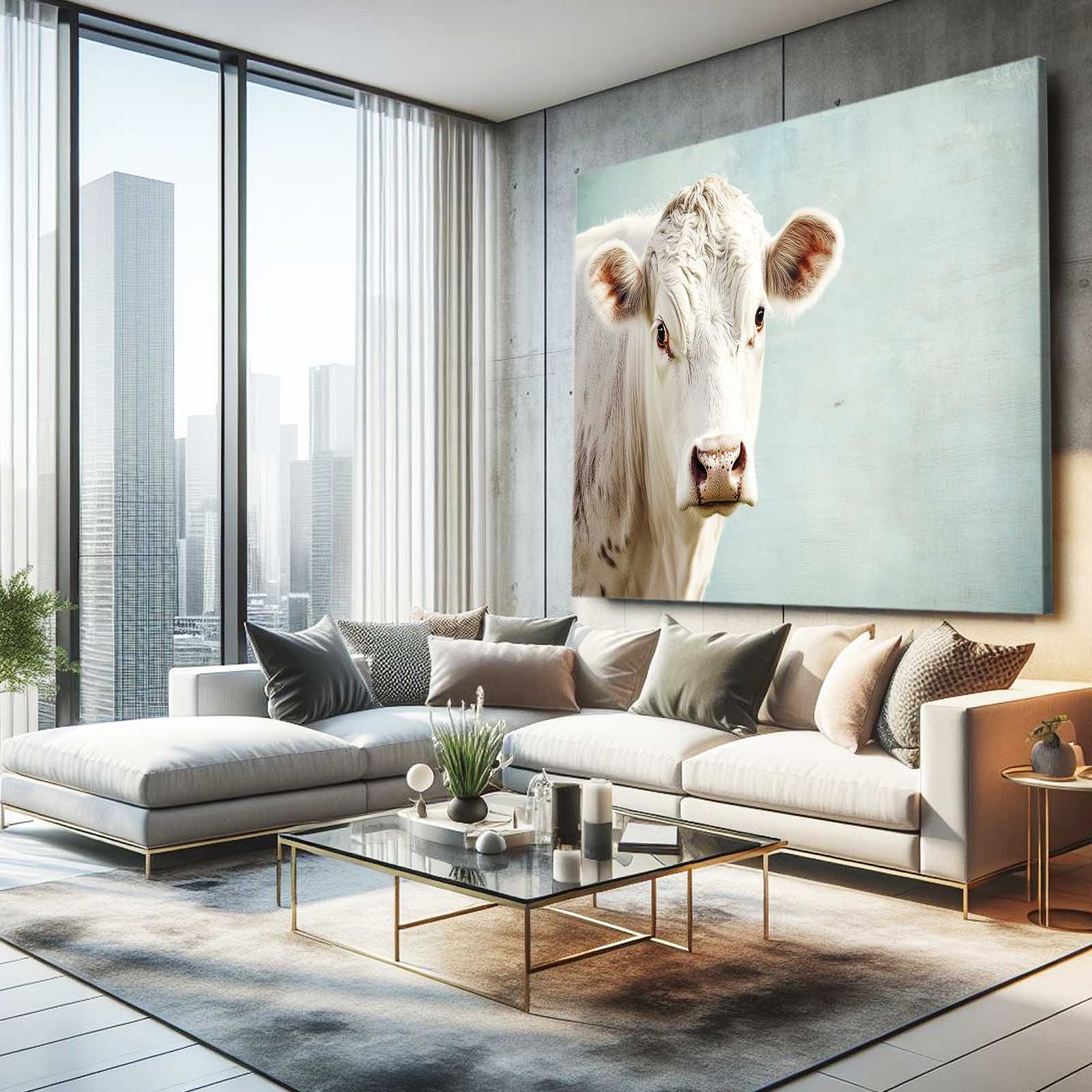 White Cow Canvas – angled canvas view on white background