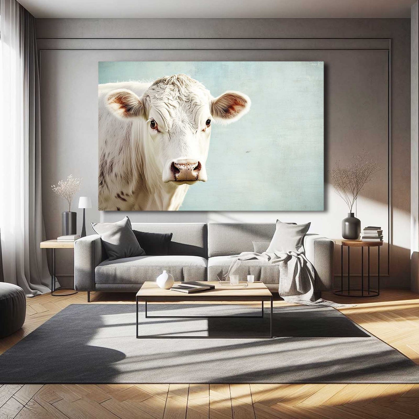 White Cow Canvas – angled canvas view on white background