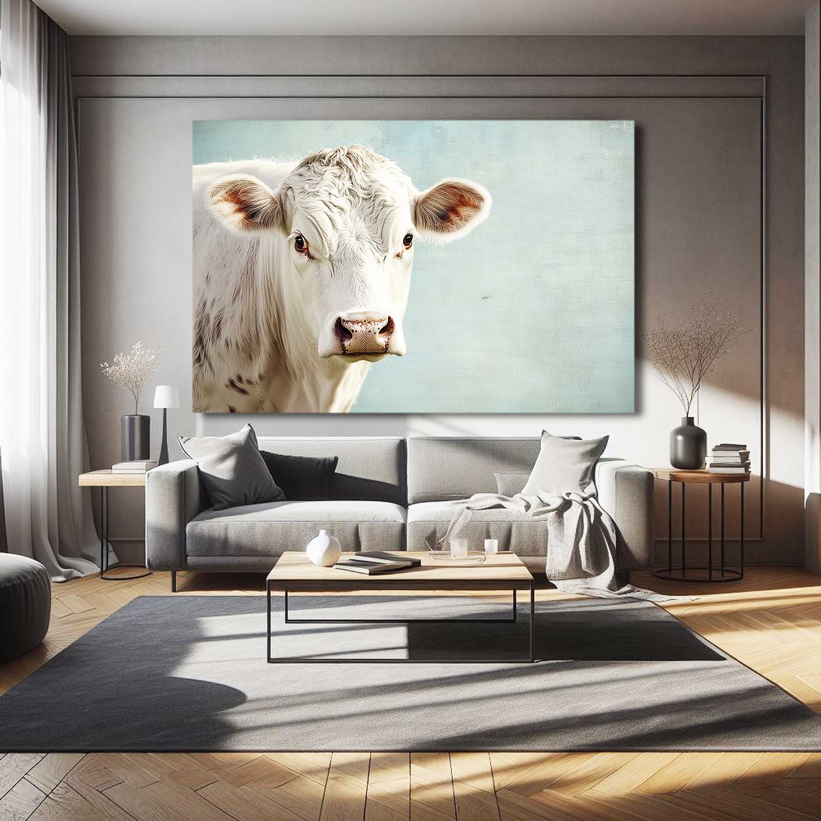 White Cow Canvas – angled canvas view on white background