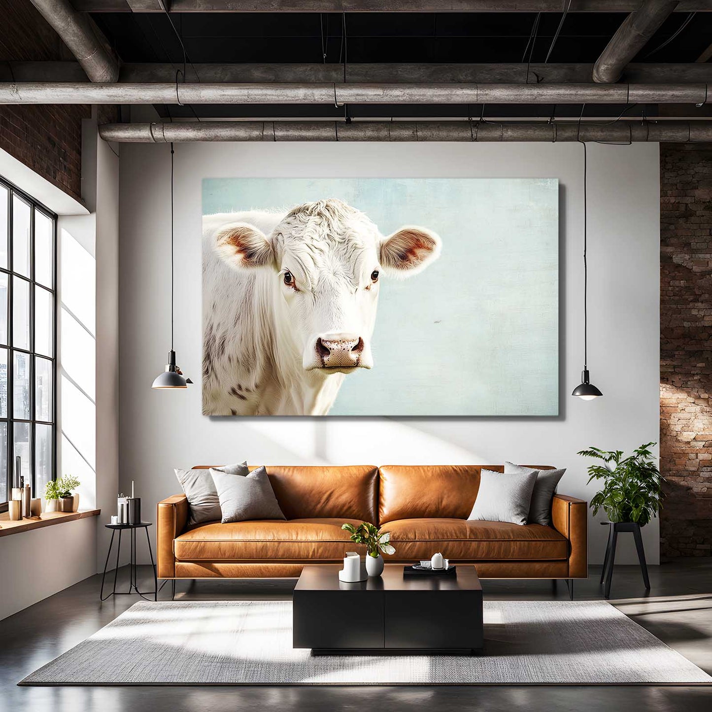 White Cow Canvas – angled canvas view on white background