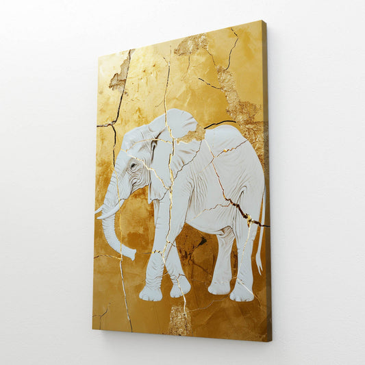 White Elephant Kintsugi Art — luxury canvas print in gold tones, view 3