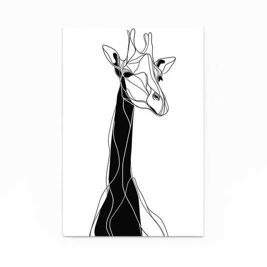 Black and white line art of a giraffe on a white background