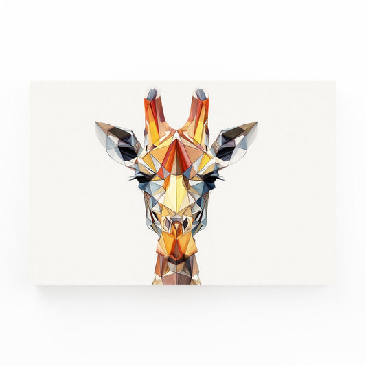 Geometric giraffe head sculpture on a white background