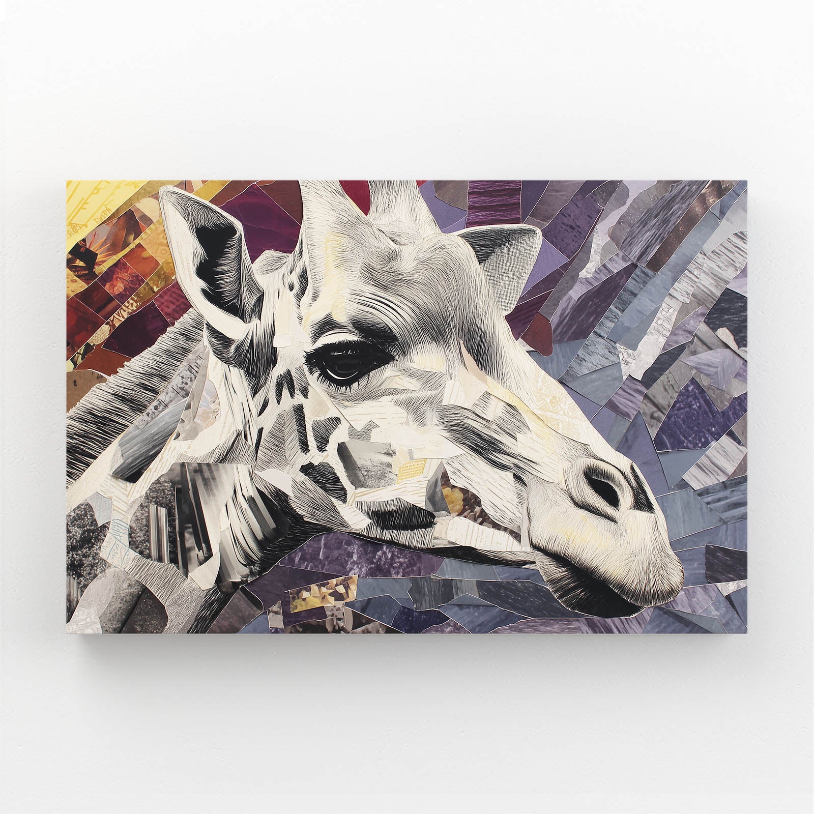 Giraffe mosaic art piece on a textured background
