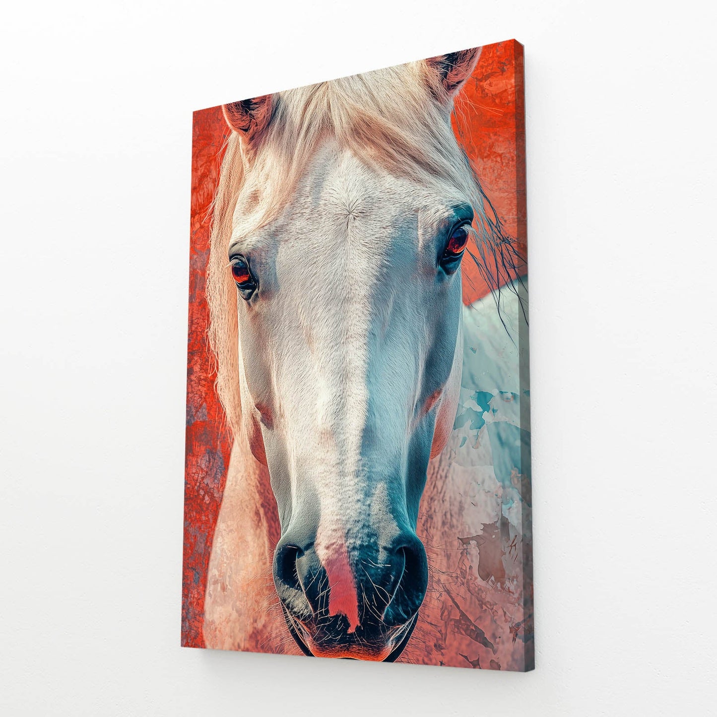 White Head Horse Wall Art – angled canvas view on white background