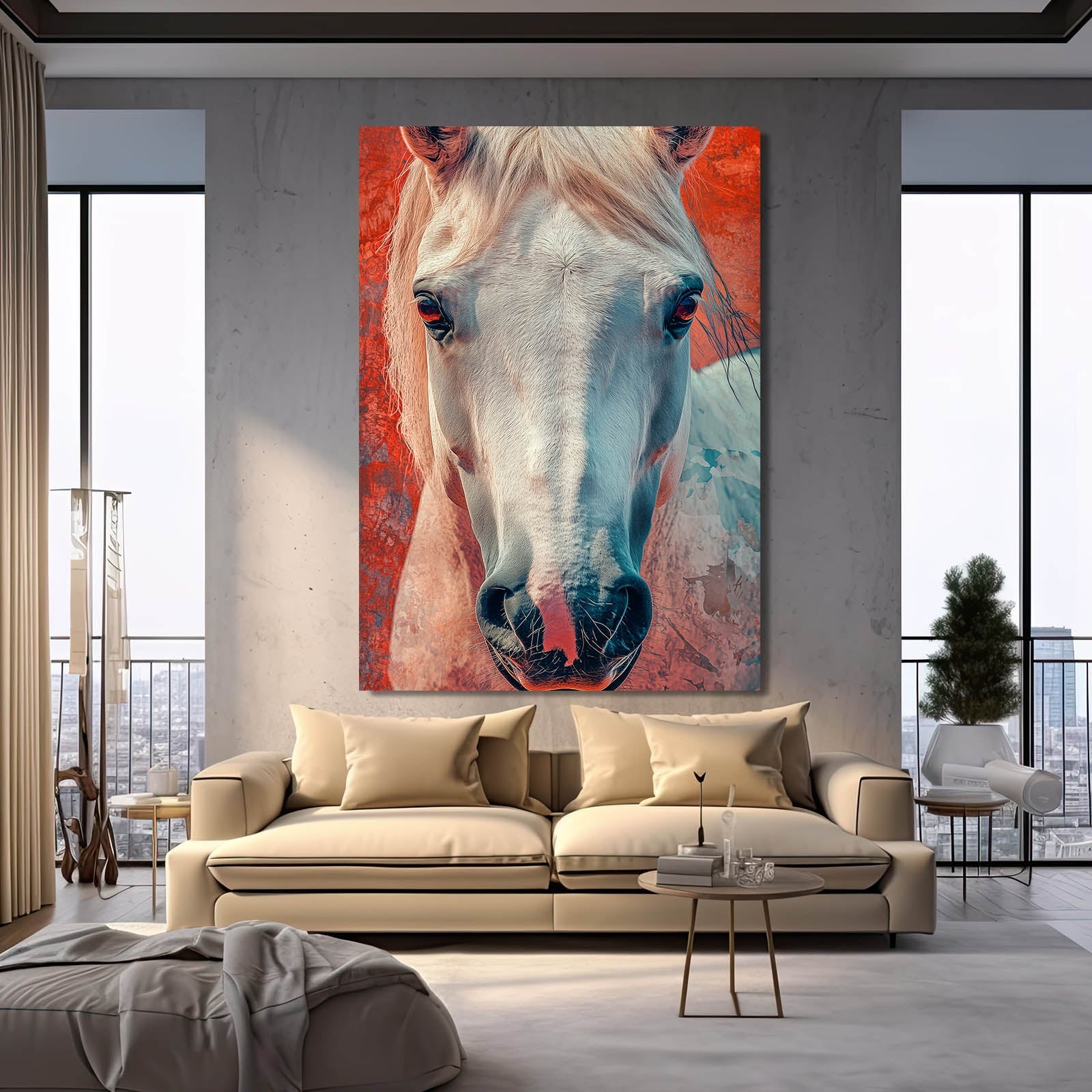 White Head Horse Wall Art – angled canvas view on white background