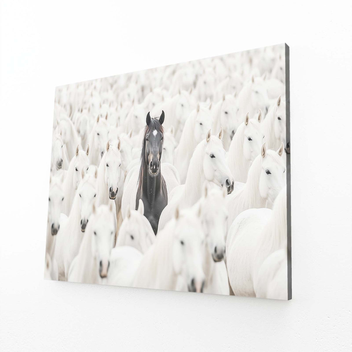 White Herd Standout Horse Wall Art — contemporary canvas print, angled canvas view on white background