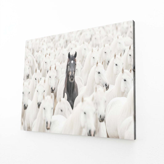 White Herd Standout Horse Wall Art — contemporary canvas print, angled canvas view on white background
